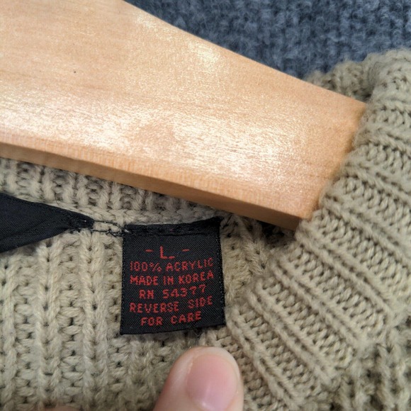 Improvise Men's Pullover Knit Sweater Tan Large Solid Long Sleeve Crew Neck - Picture 9 of 12